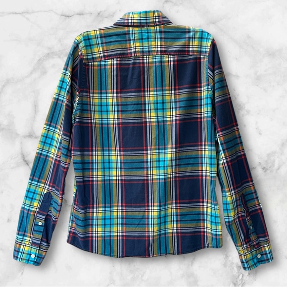 Hollister Long Sleeve Plaid Button Down Shirt Teal Seagull Logo Pocket Size XL - Picture 5 of 11